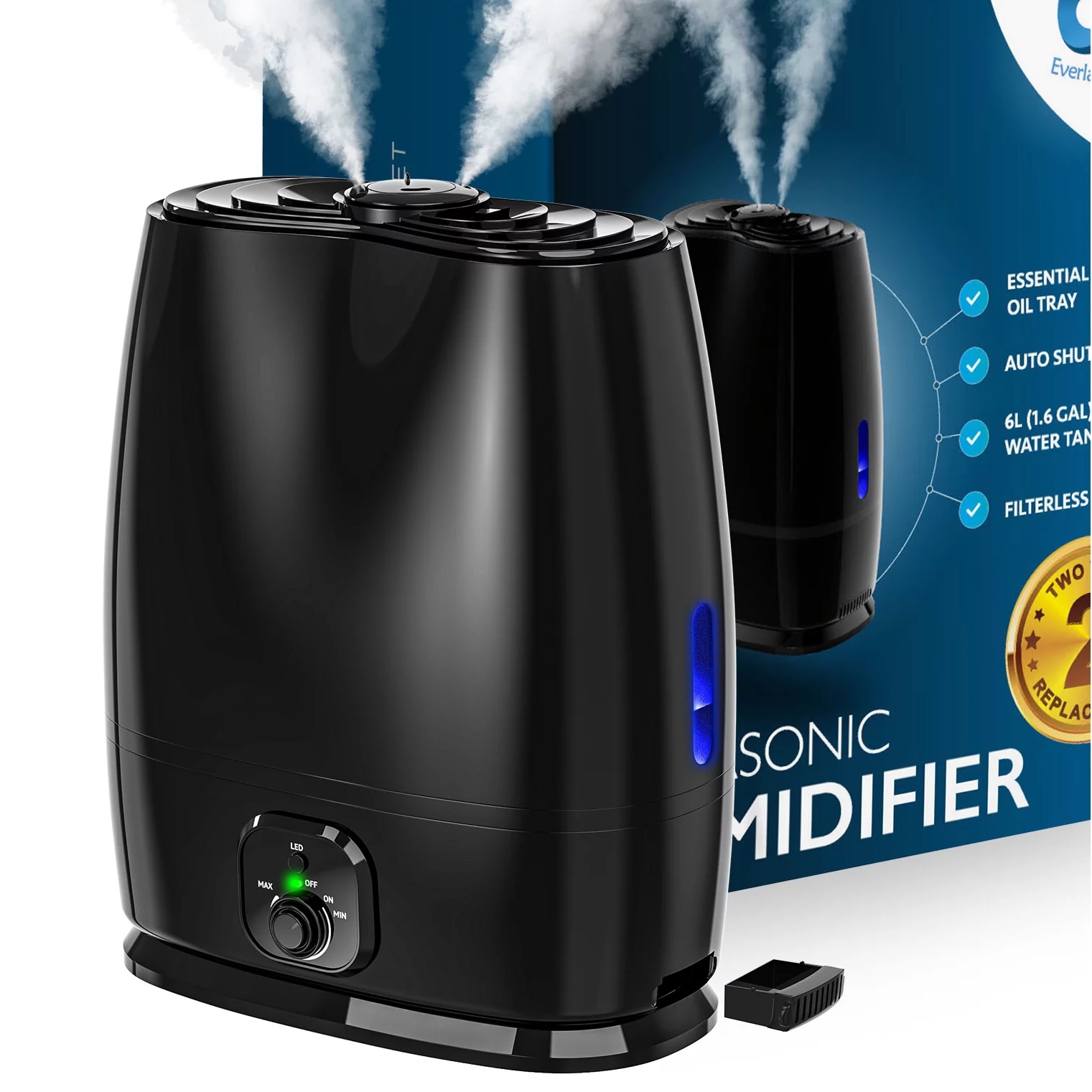 Everlasting Comfort 6L Ultrasonic Cool Mist Humidifier for Bedroom. Black