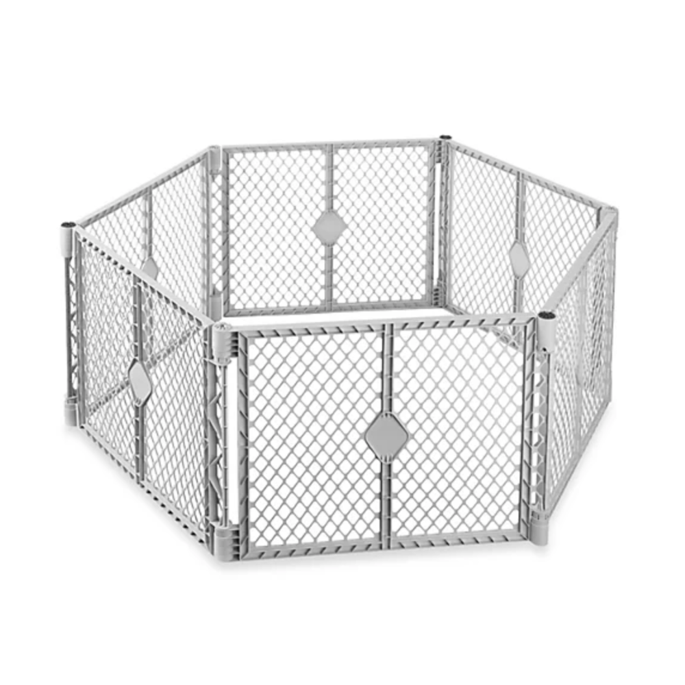 Toddleroo by North States Superyard Explorer 6 Panel Plastic Play Yard. Indoor Outdoor. Gray