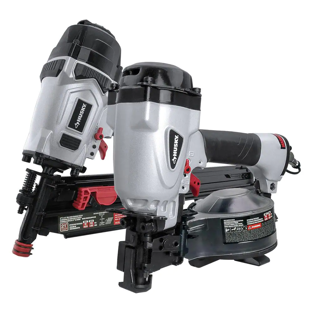 Husky Pneumatic 21-Degree 3-1/2 in. Framing Nailer And 15-Degree 1-3/4 in. Coil Roofing Nailer With Nails Combo Kit (2-Pieces)