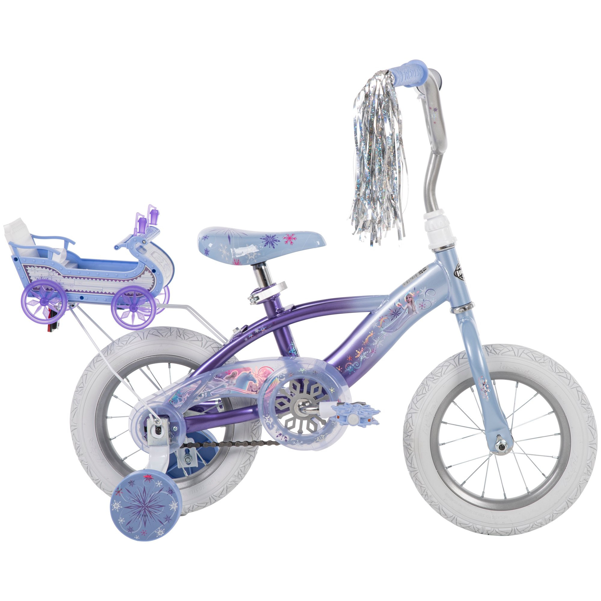 Huffy Disney Frozen Bike with Doll Carrier Sleigh for Girl-s. 12 In.. White and Purple