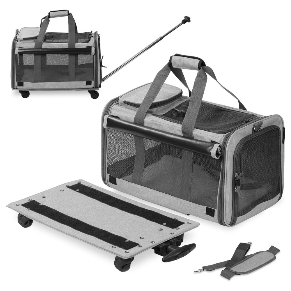 Kopeks Detachable Wheel Dog & Cat Carrier Bag. Grey