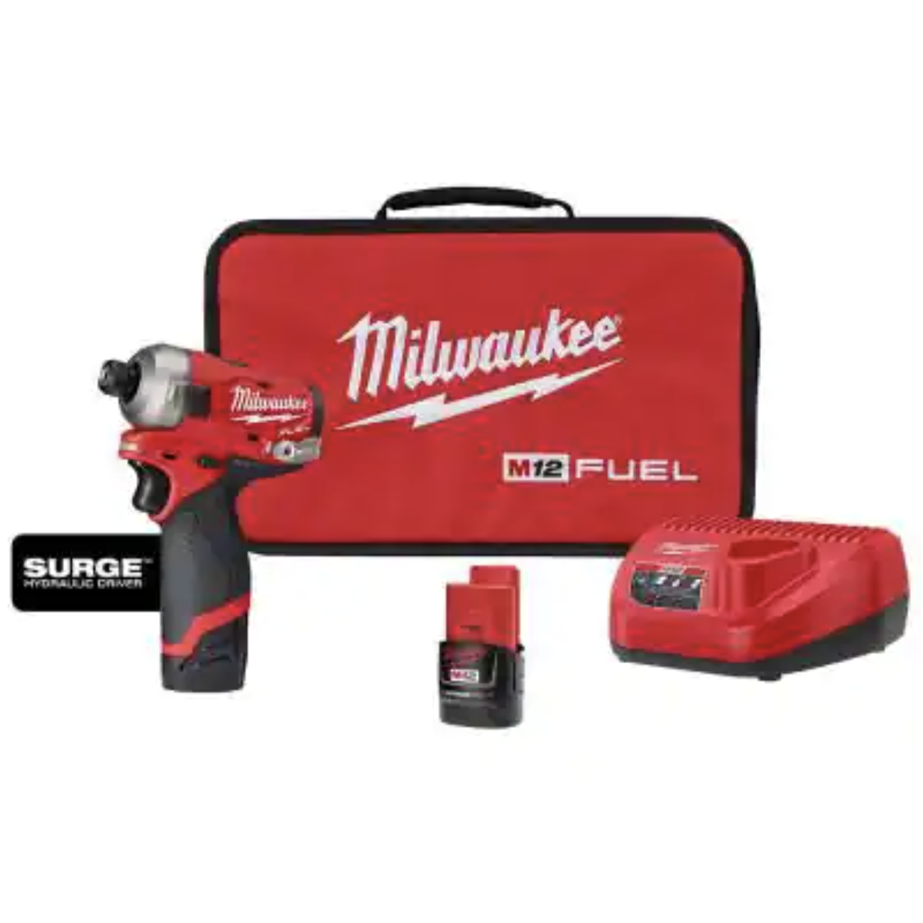 Milwaukee M12 Fuel Surge 12V Lithium-Ion Brushless Cordless 1/4 in. Hex Impact Driver Compact Kit w/Two 2.0Ah Batteries. Bag