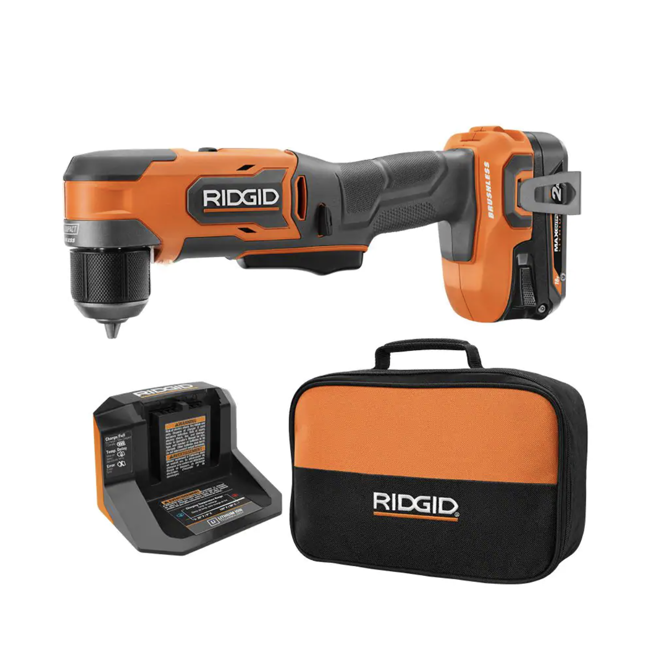 Ridgid 18V Brushless Cordless 3/8 in. Subcompact Right Angle Drill Kit with 2.0 Ah MAX Output Battery and Charger