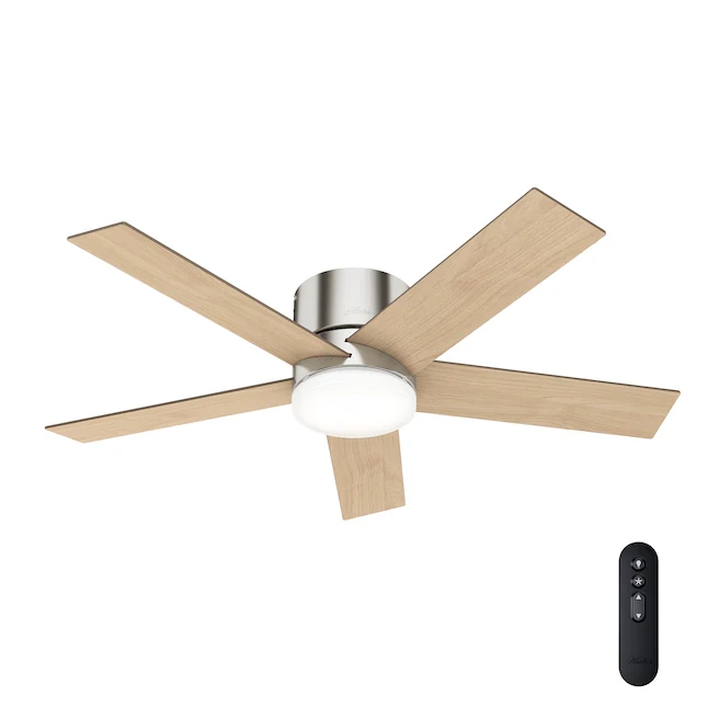 Hunter Vicinity 52-in Brushed Nickel LED Indoor Flush Mount Ceiling Fan with Light Remote (5-Blade)