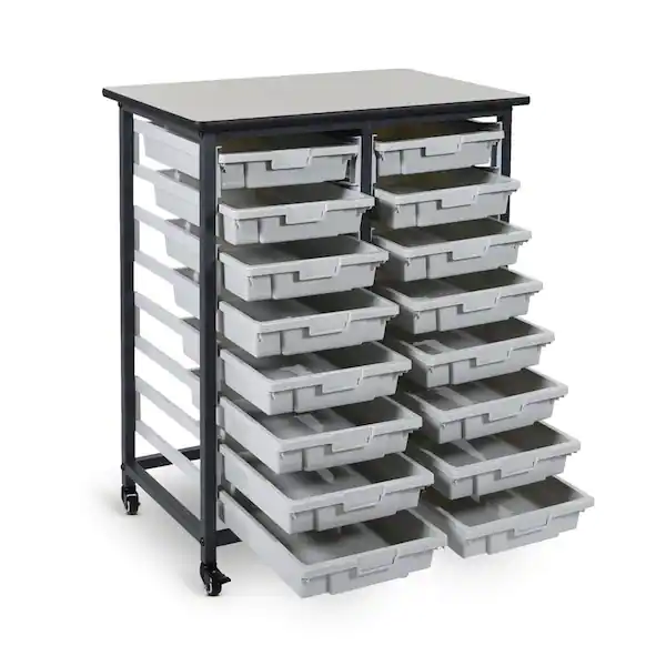 Luxor 37 in. x 30 in. Mobile Bin Storage Cart Double Row and Single Bin Plastic in Black Frame