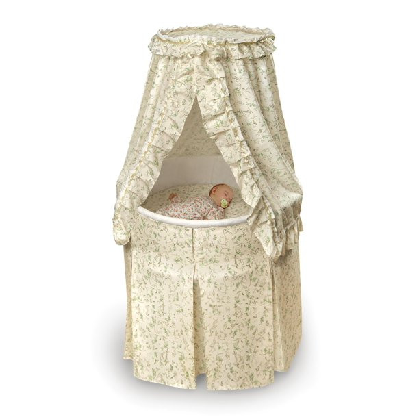 Badger Basket Empress Round Baby Bassinet. Ecru/Leaf
