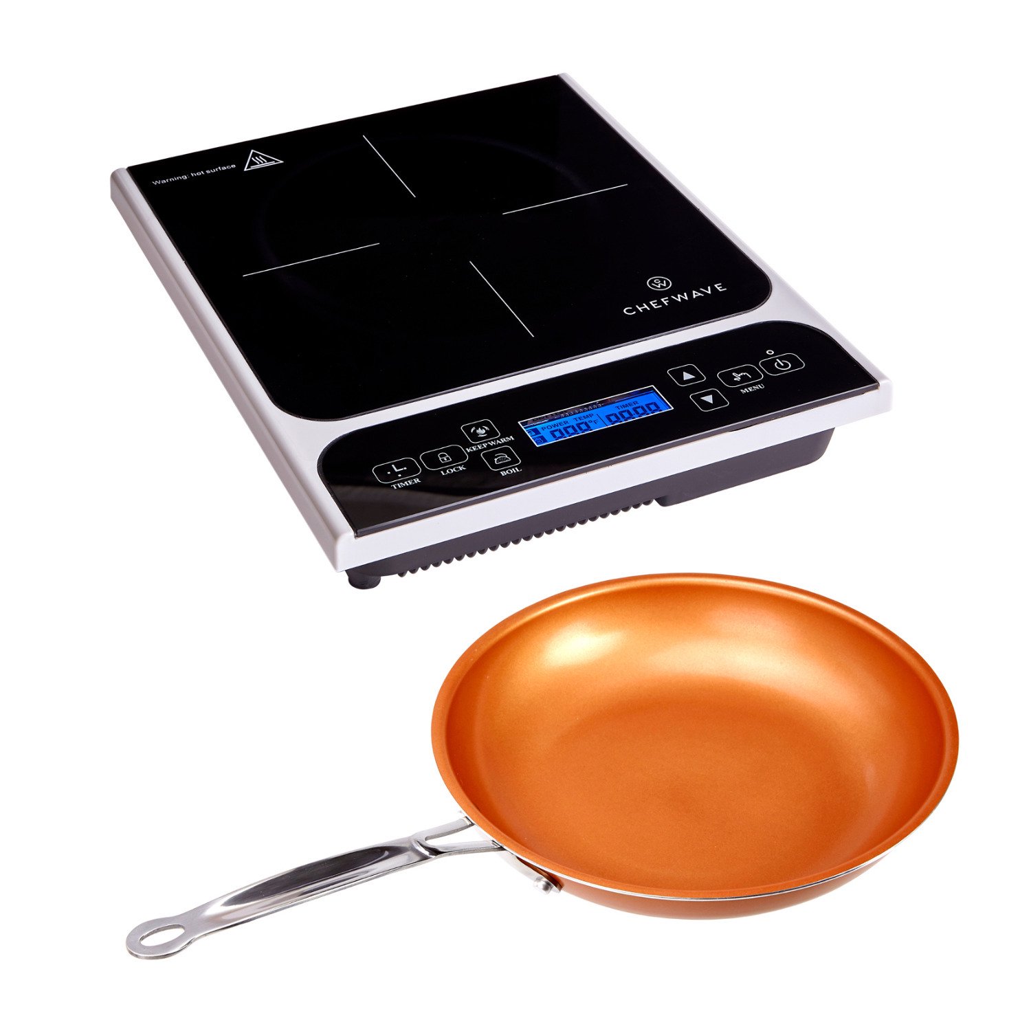 ChefWave LCD 1800W Portable Induction Cooktop with Safety Lock. Bonus 10-in Fry Pan