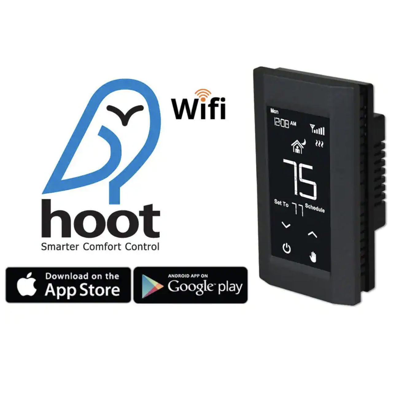 King Electric Hoot WiFi Line Voltage Programmable Thermostat. 120/208/240V. Single Pole
