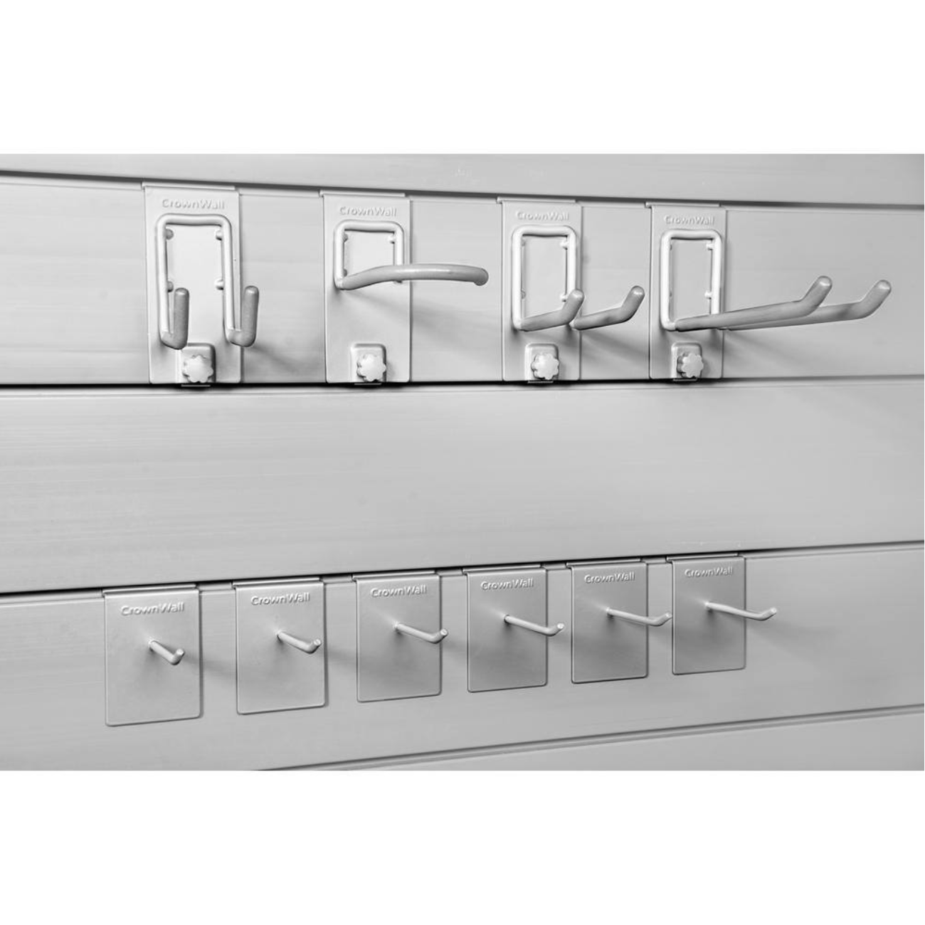 Crownwall 48 in. H x 96 in. W Starter Bundle PVC Slatwall Panel Set with Locking Hook Kit in Sandstone (10-Piece)