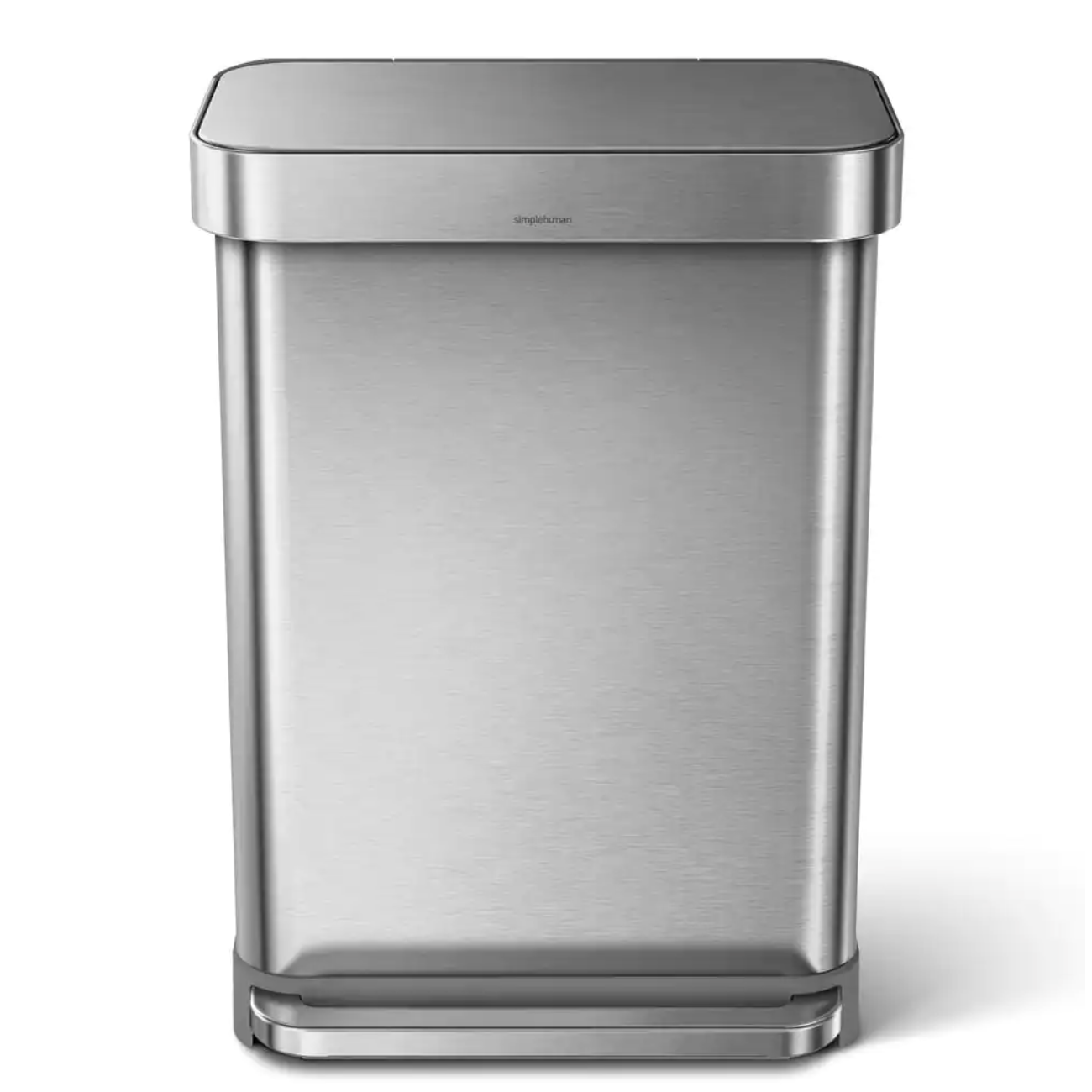 simplehuman 55-Liter Nano-Silver Clear Coat Brushed Stainless Steel Rectangular Liner Rim Step-On Trash Can