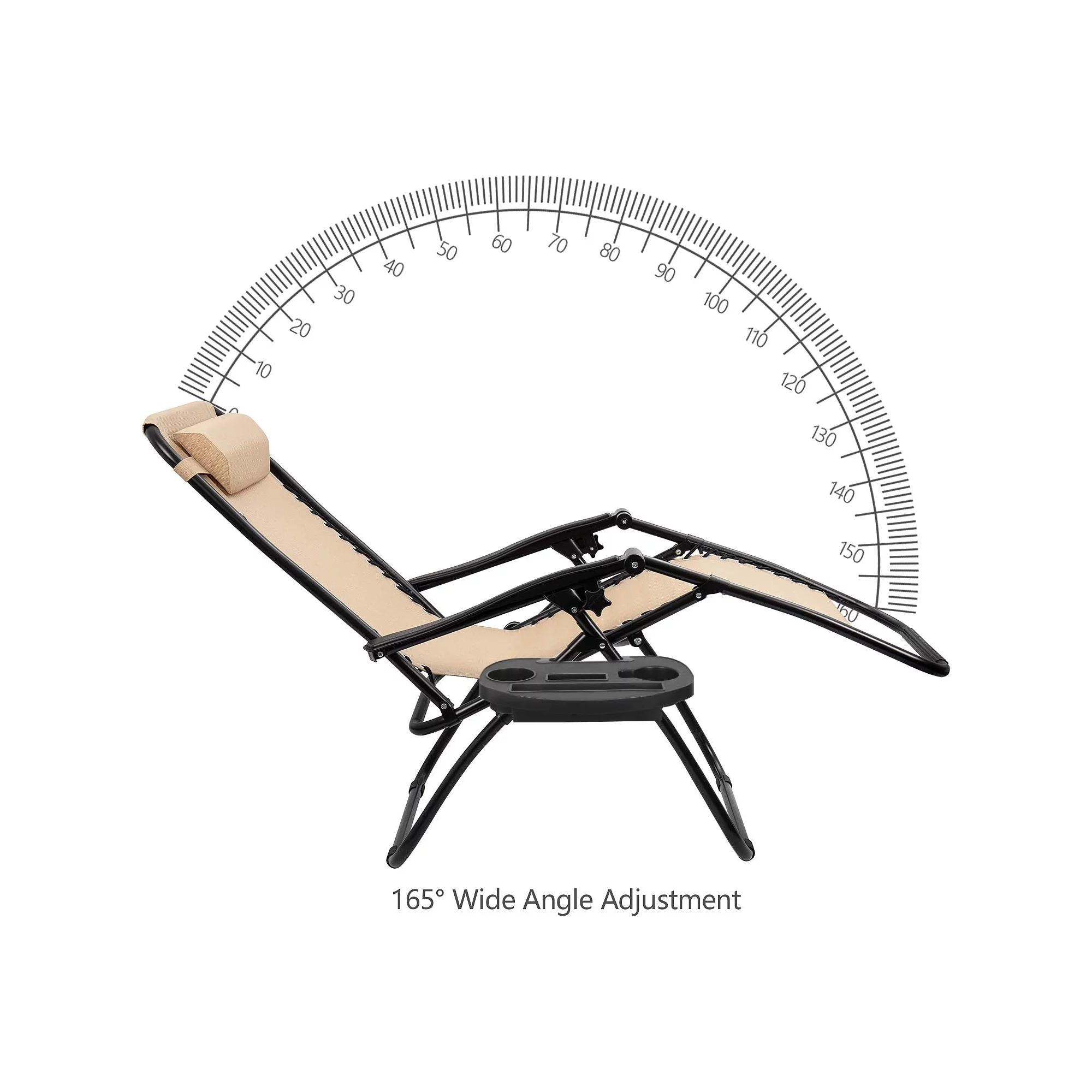 Lacoo 2 Pieces Beige Patio Zero Gravity Chair Camp Reclining Lounge Chairs. Outdoor Lounge Patio Chair with Adjustable Pillow