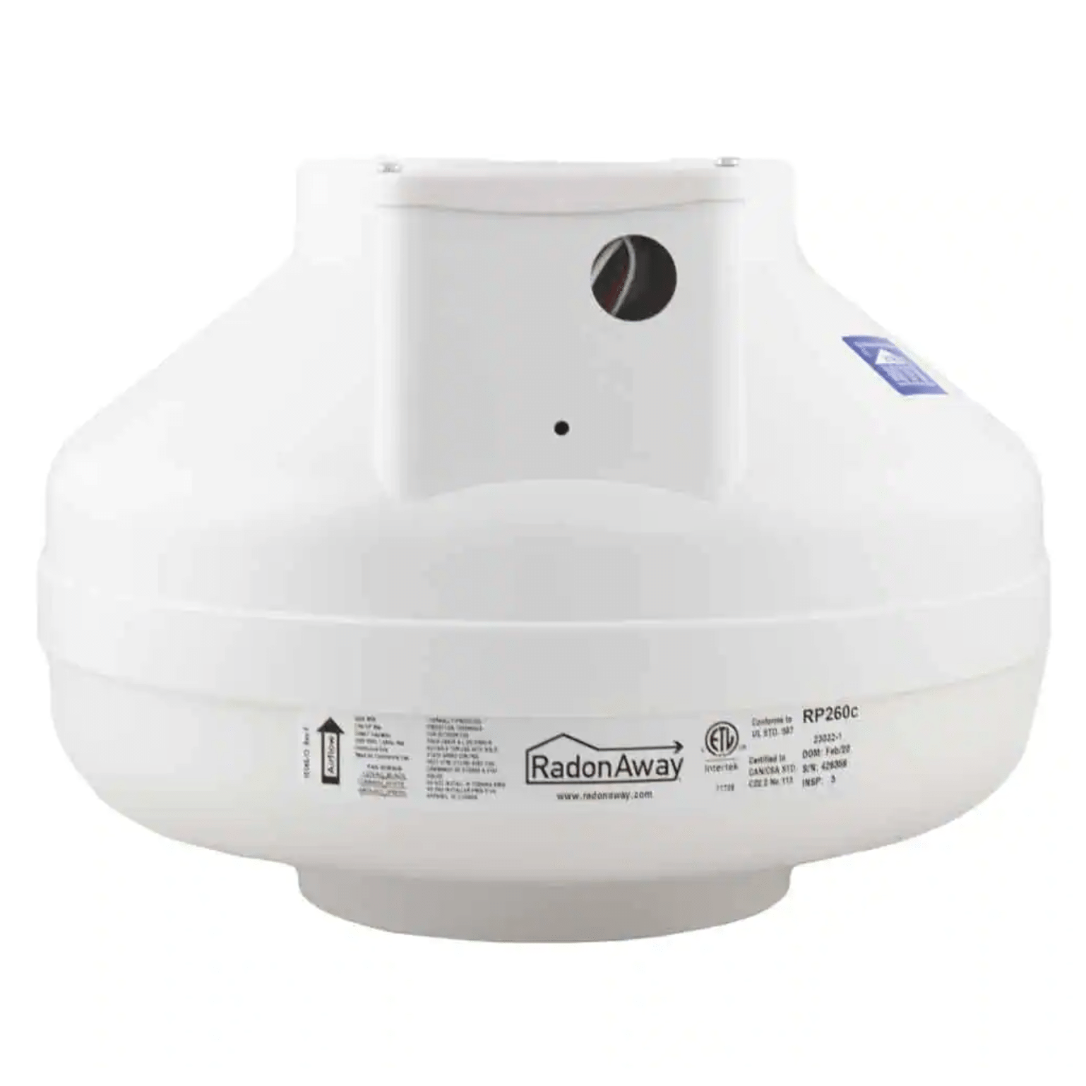 RadonAway 23032-1 RP260C 6 in. Inlet and Outlet Inline Radon Fan with 1.3 in. Maximum Operating Pressure