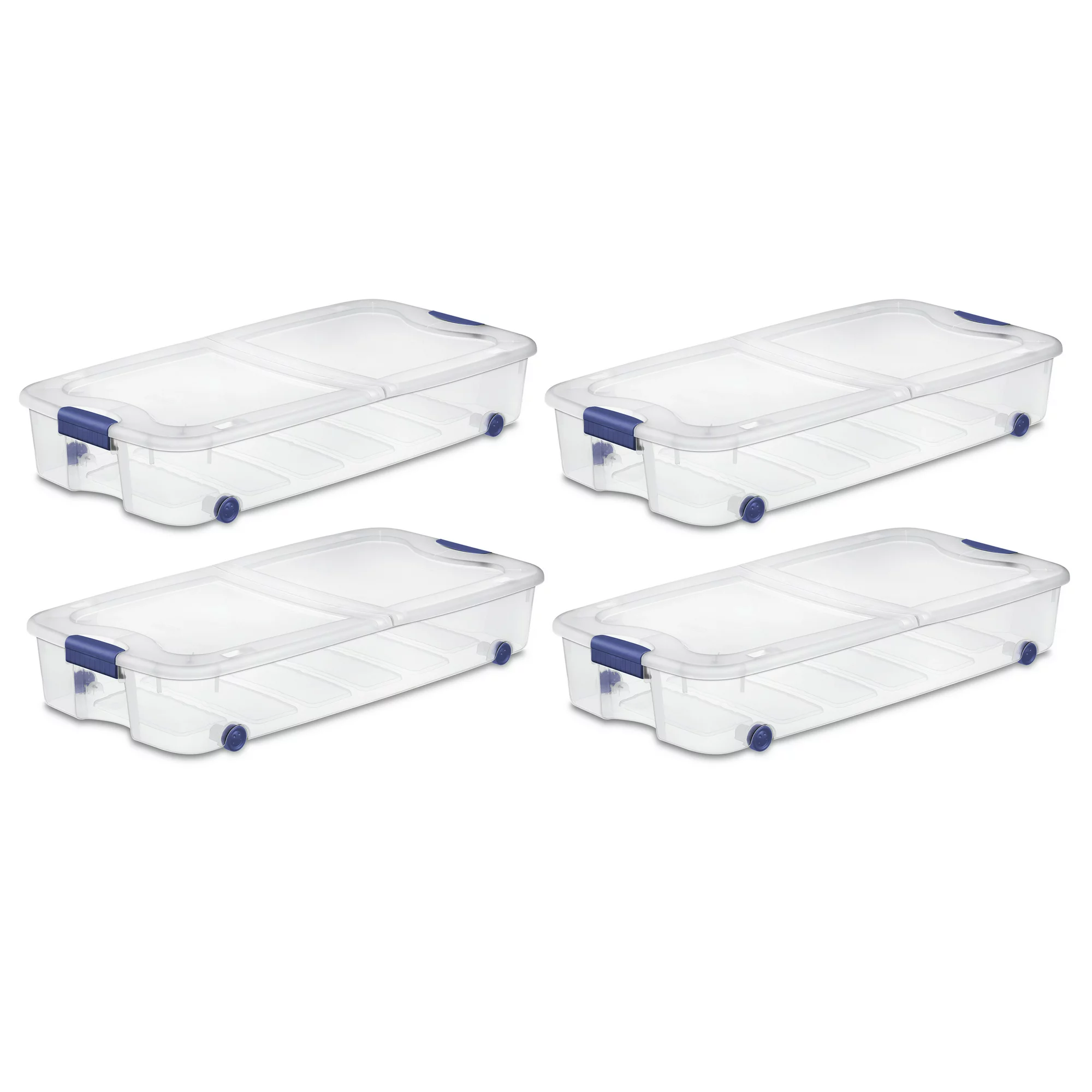 Sterilite 66 Qt. Ultra Storage Box Plastic. Stadium Blue. Set of 4