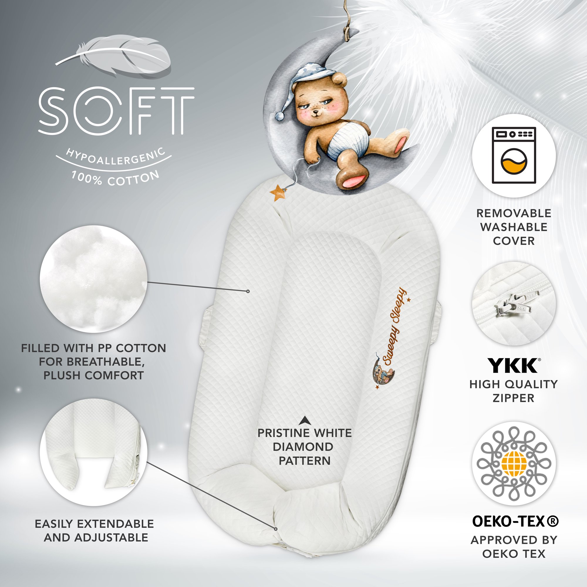 Sweepy Sleepy Baby Lounger Nest Bed For Co-Sleeping 100% Organic Breathable Cotton