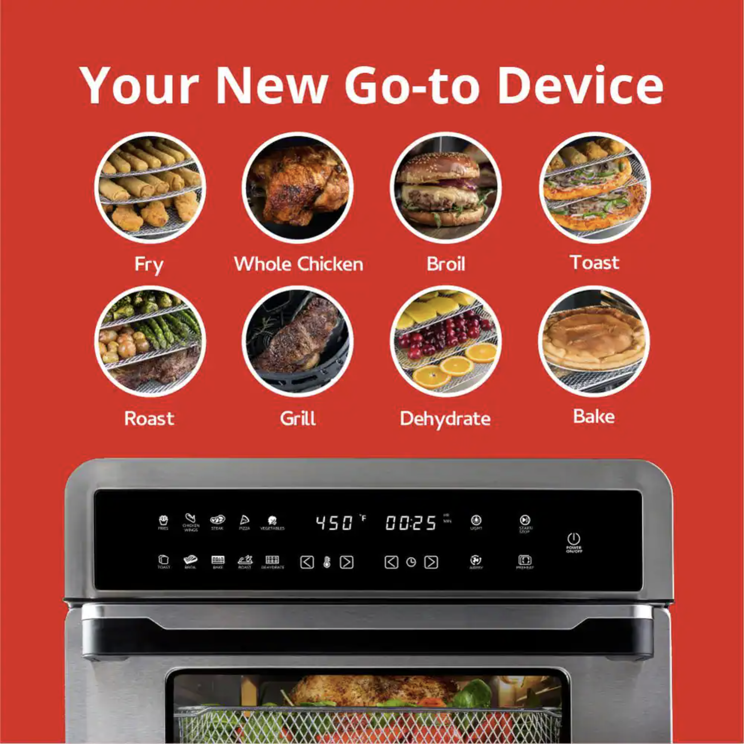 Aria All-in-1 Premium 30 Qt. Stainless Steel Touchscreen Air Fryer Toaster Oven