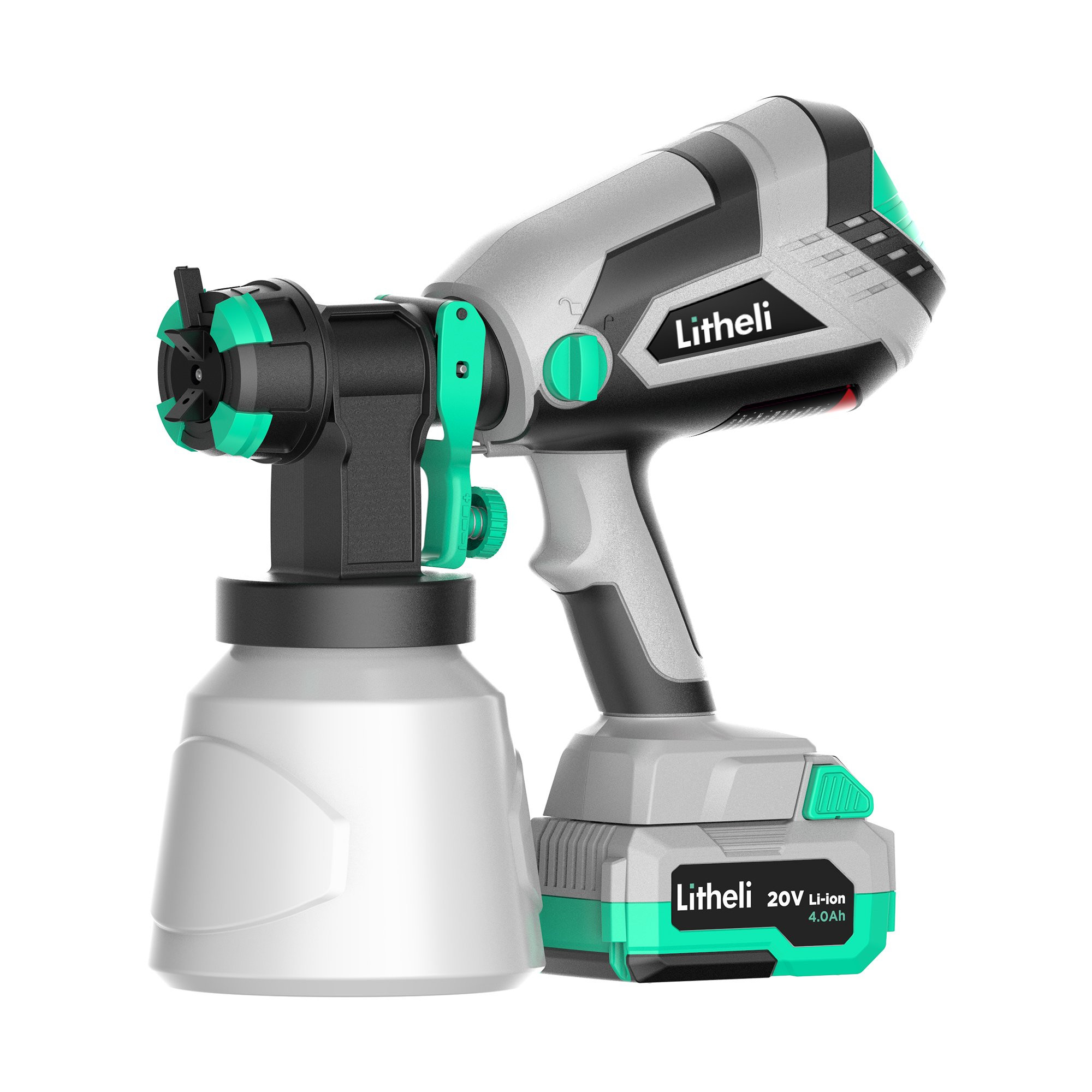Litheli 20V Cordless Paint Sprayer. HVLP Electric Spray Gun. 3 Spray Patterns 3 Nozzles. with 4.0 Ah Battery & Charger
