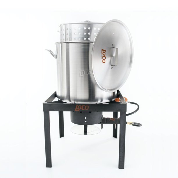 Loco Cookers 80 Quart Propane Boiling Kit With Twist And Steam. Stainless Steel