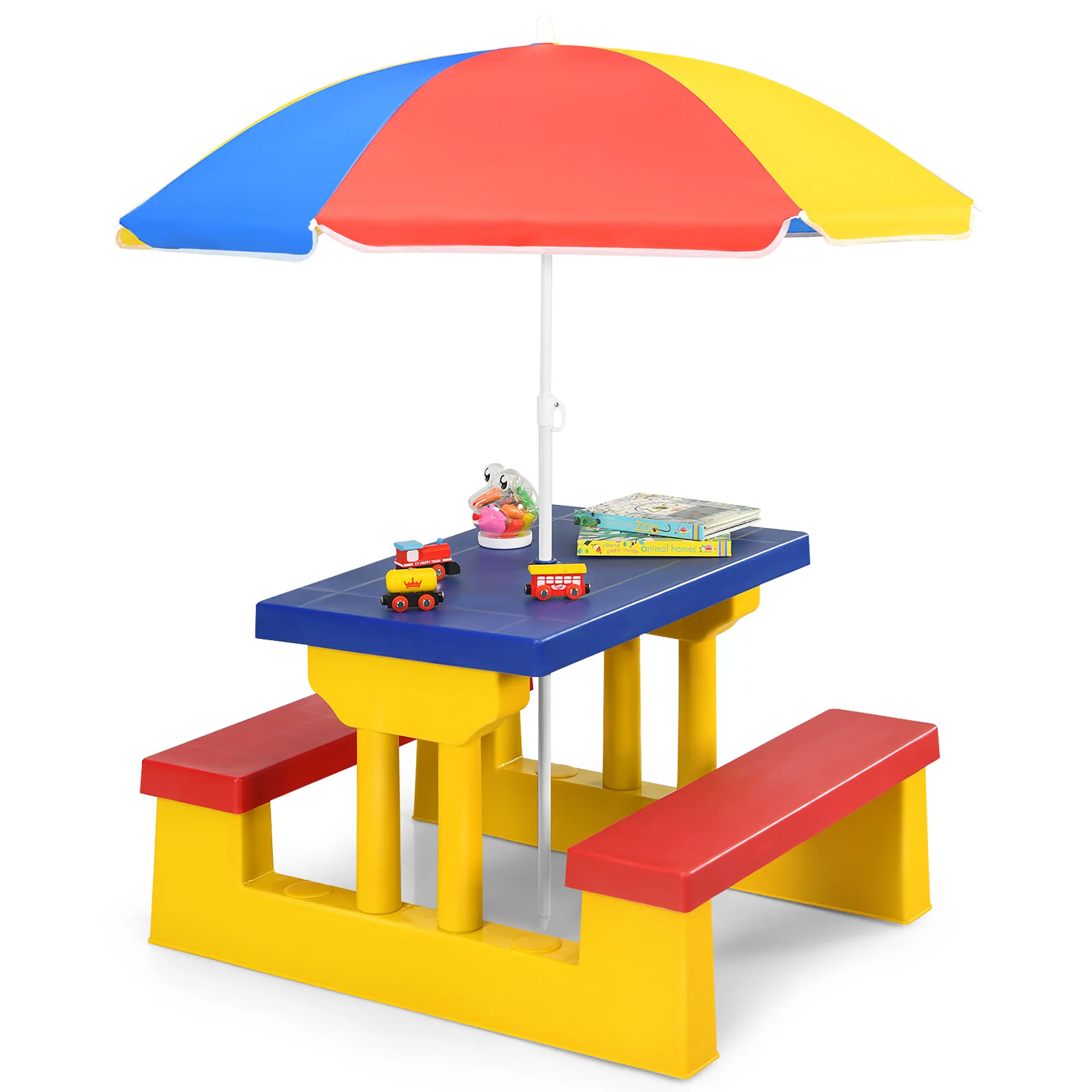Costway Picnic Table Set with Removable Umbrella Indoor Outdoor Garden Patio