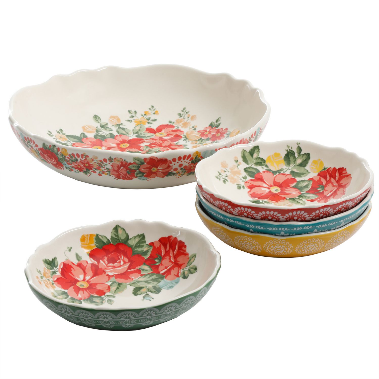 The Pioneer Woman Vintage Floral 5-Piece Pasta Bowl Set