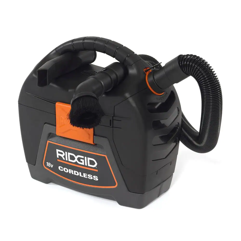Ridgid 3 Gallon 18-Volt Cordless Handheld Wet/Dry Shop Vacuum (Tool Only) With Filter. Expandable Locking Hose and Accessories