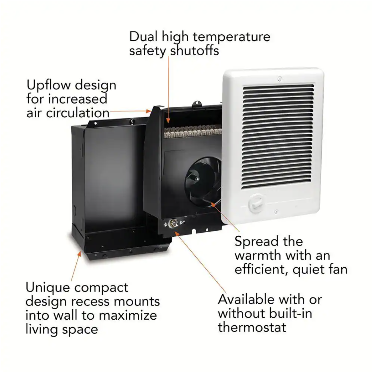Cadet 240-volt 1.000-watt Com-Pak In-wall Fan-forced Electric Heater in White with Thermostat