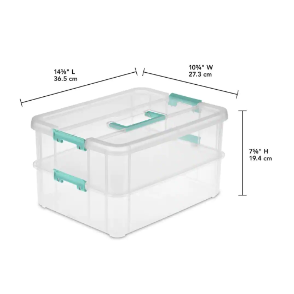 Sterilite Convenient Home 2-Tier Layer Stack Carry Storage Box. Clear (12-Pack)