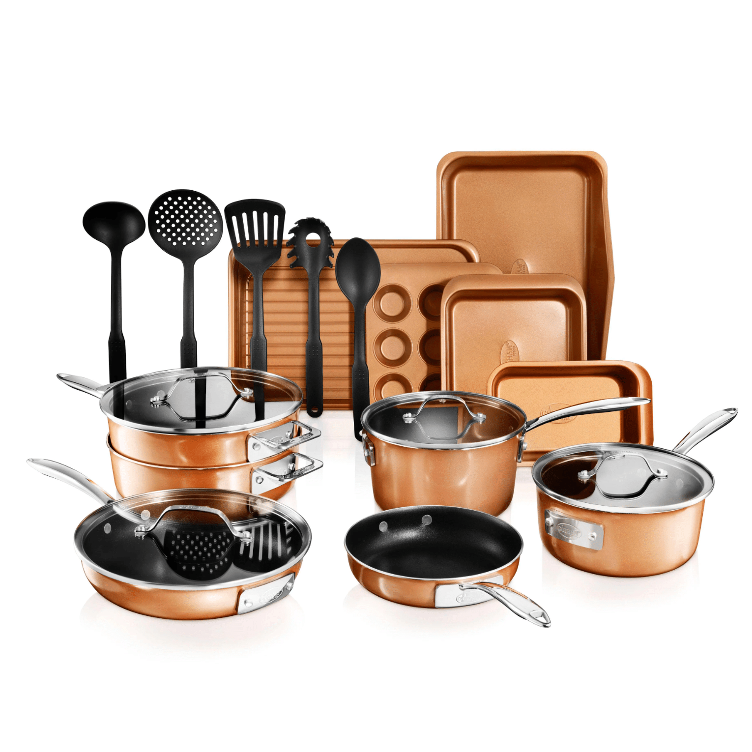 Gotham Steel StackMaster 21-Piece Aluminum Cast Textured Ceramic Nonstick Cookware & Bakeware Set with Utensils