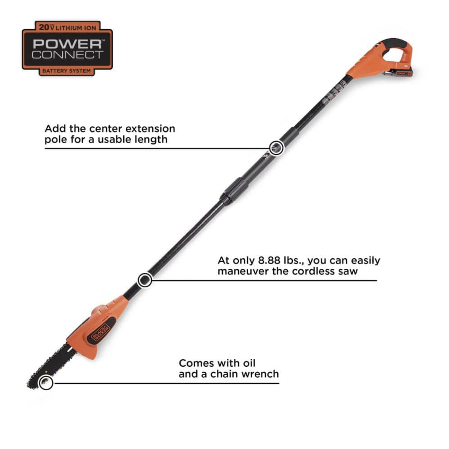 Black+Decker 20v Max 8in. Cordless Battery Powered Pole Saw. Tool Only
