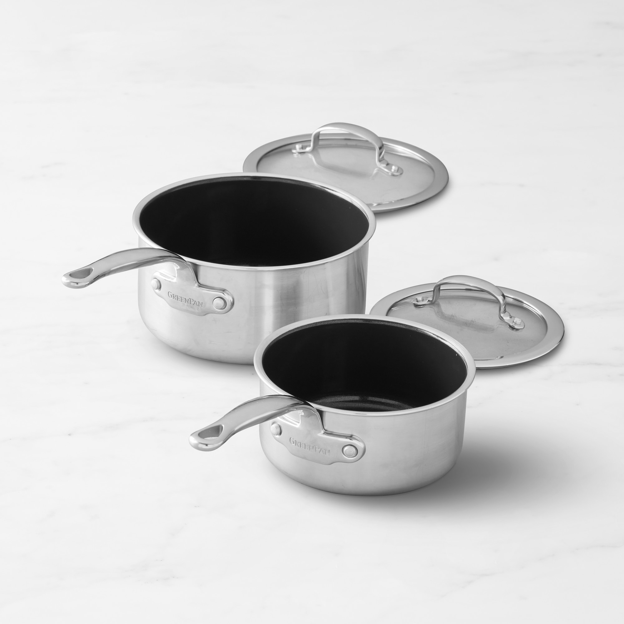 GreenPan Premiere Stainless-Steel Ceramic Nonstick 4-Piece Saucepan with Lid Set