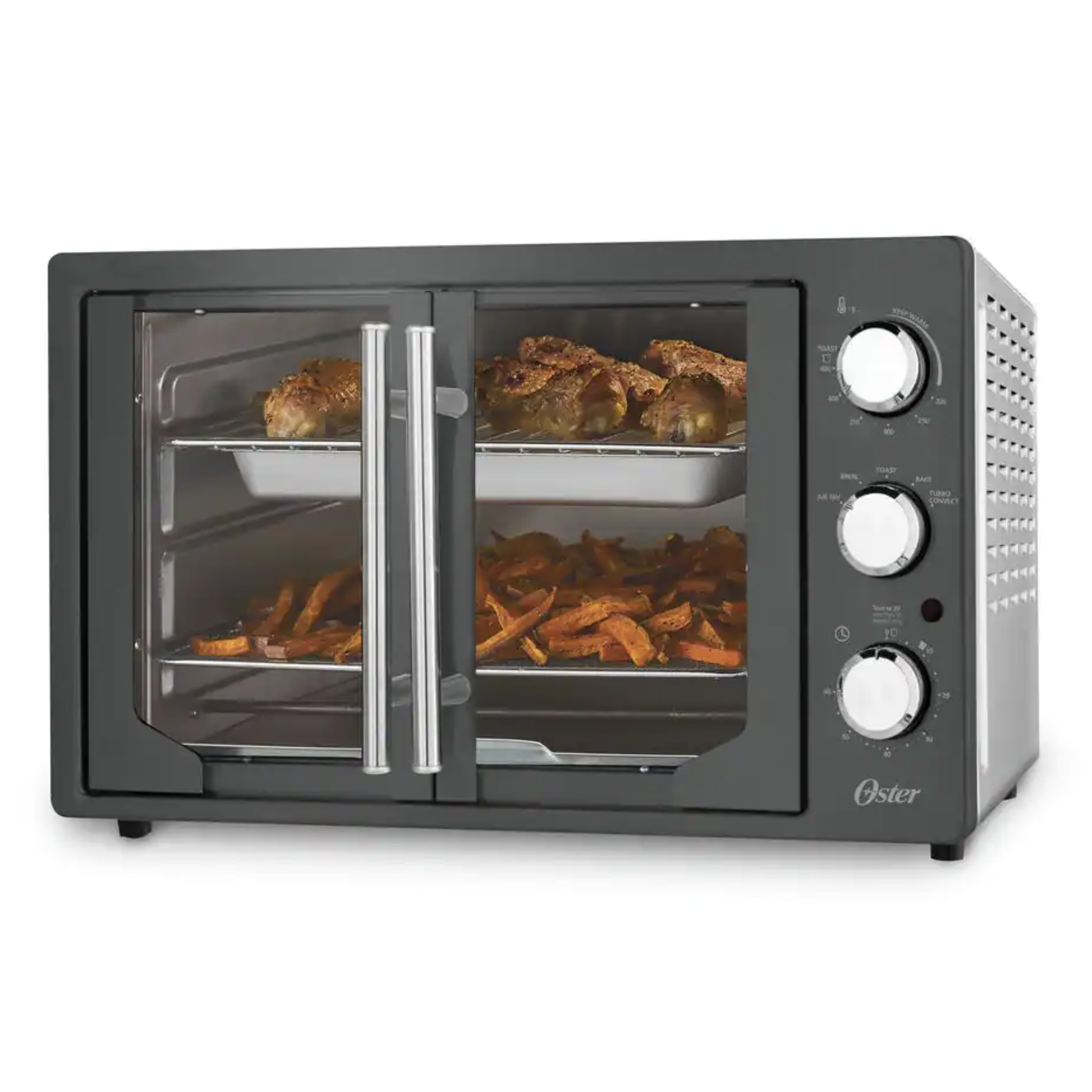 Oster 1700W Dark Stainless Steel Manual French Door Air Fry Oven