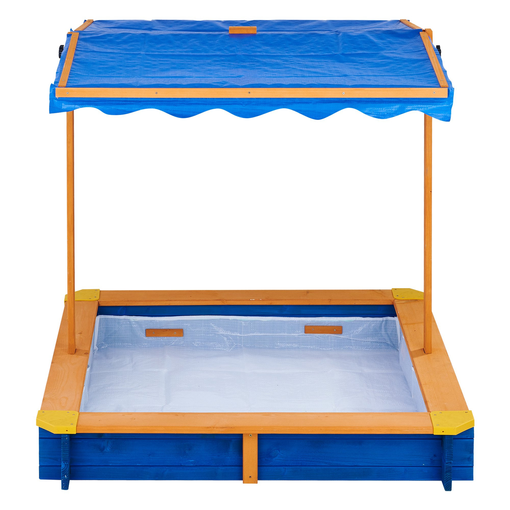 Teamson Kids Outdoor Summer Sandbox with Canopy. Natural/Blue
