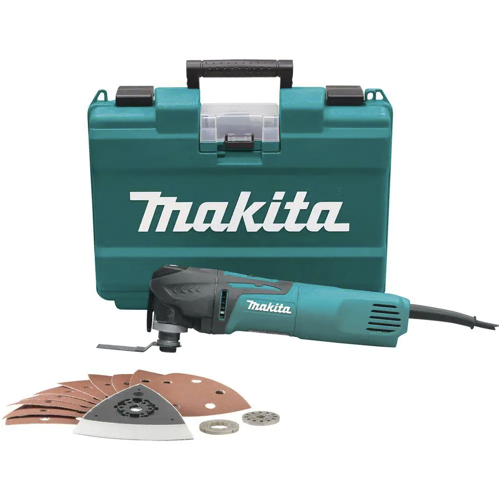 Makita 3 Amp Corded Variable Speed Oscillating Multi-Tool Kit With Blade. Sanding Pad. Sandpaper. Adapter. Hard Case