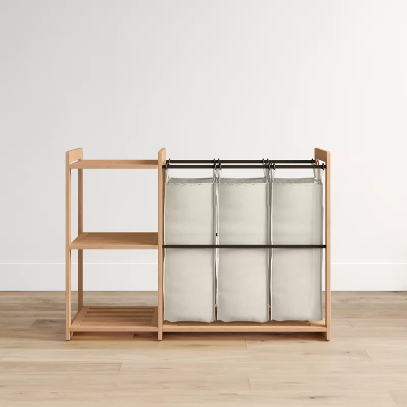 Dotted Line Bamboo 3 Bag Laundry Sorter