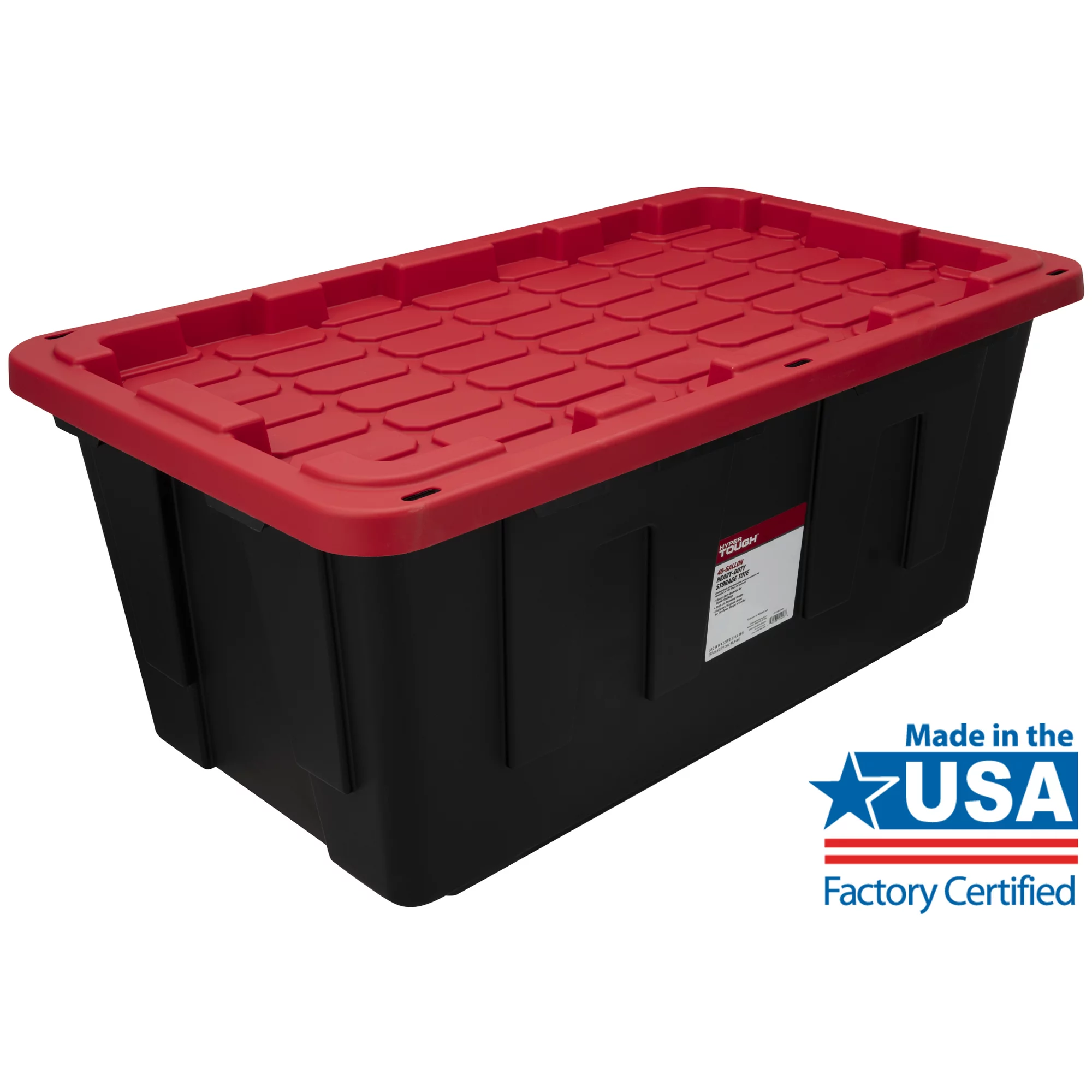 Hyper Tough 40 Gallon Snap Lid Plastic Storage Bin. Black Base/Red Lid. Set of 3