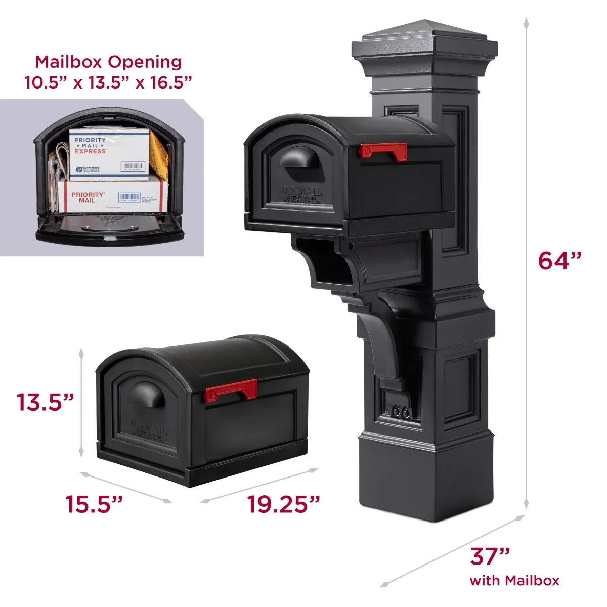 Step2 Atherton Grand Onyx Black Mail Post & XL Black Mailbox