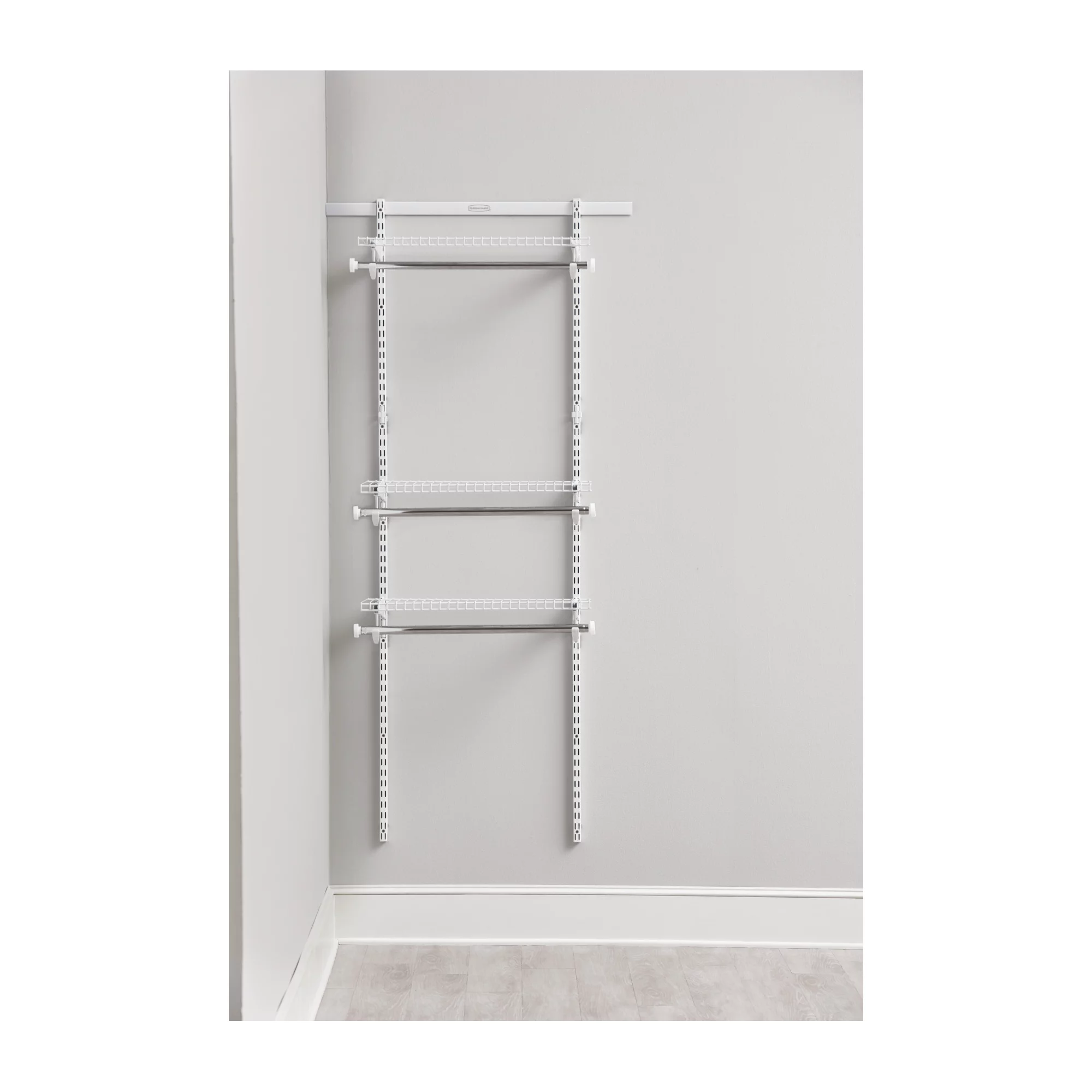 Rubbermaid 2-4ft Steel Expandable Closet Kit Organization Storage Solution. White