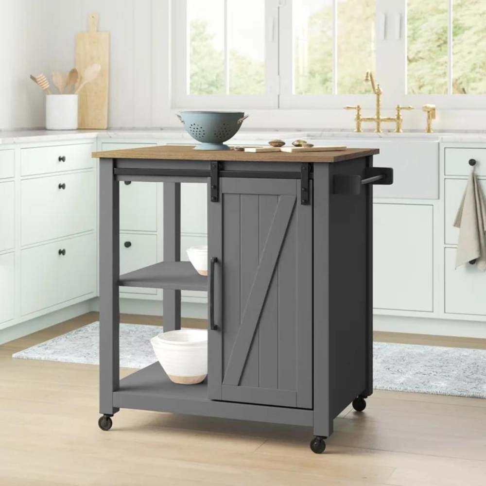 Three Posts Lowman 34.63” Wide Rolling Kitchen Cart. Antique Gray