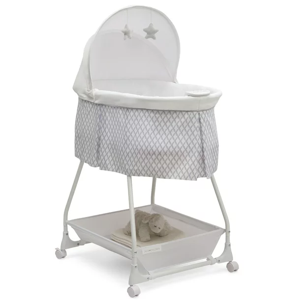 Delta Children Deluxe Soothing Dreams Bassinet With Calming And Convenient Features. Grey Windchime