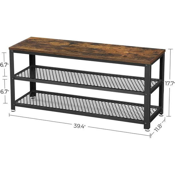 Vasagle Shoe Bench. 3-Tier Shoe Rack. 39.4 inches 12 Pair Of Shoes Shelves. Rustic Brown And Black