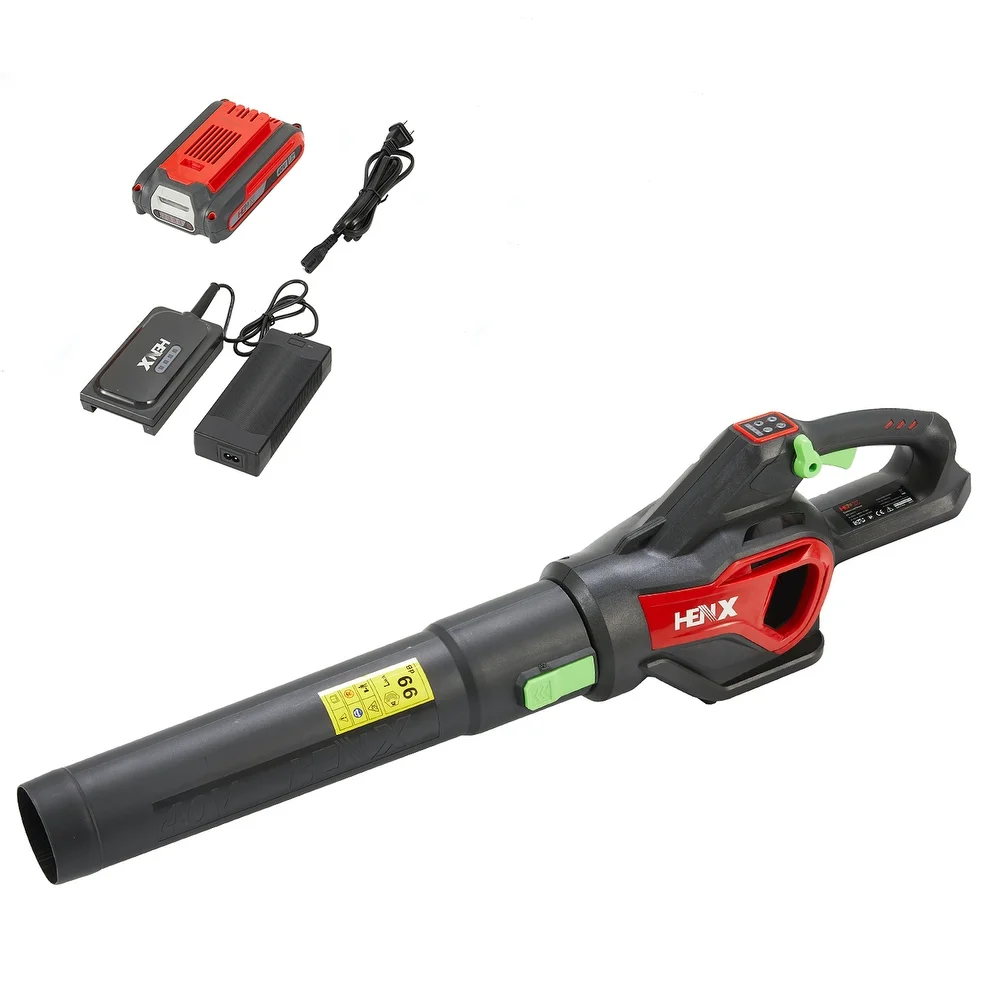 HENX 107 MPH 530 CFM 40-Volt Cordless Multi-Colored Leaf Blower With Charger And Battery