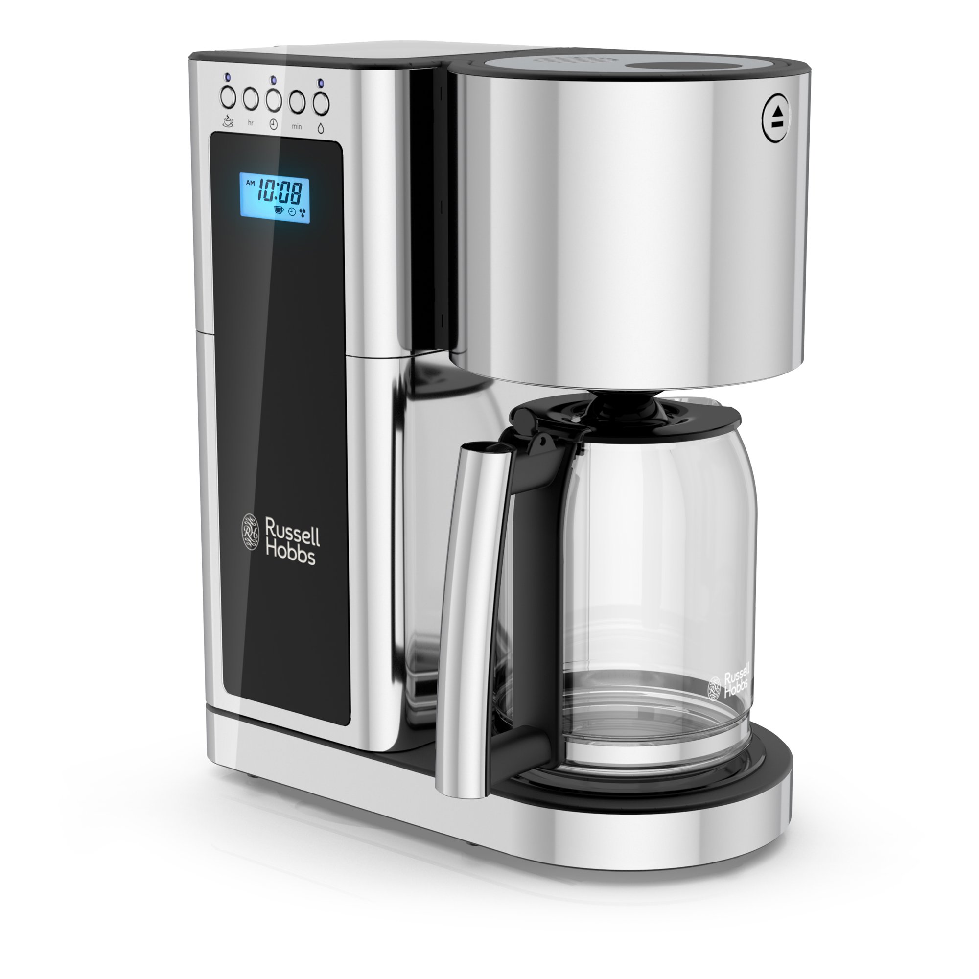 Russell Hobbs Glass Series 8-Cup Coffeemaker. Black & Silver. CM8100BKR. Metallic