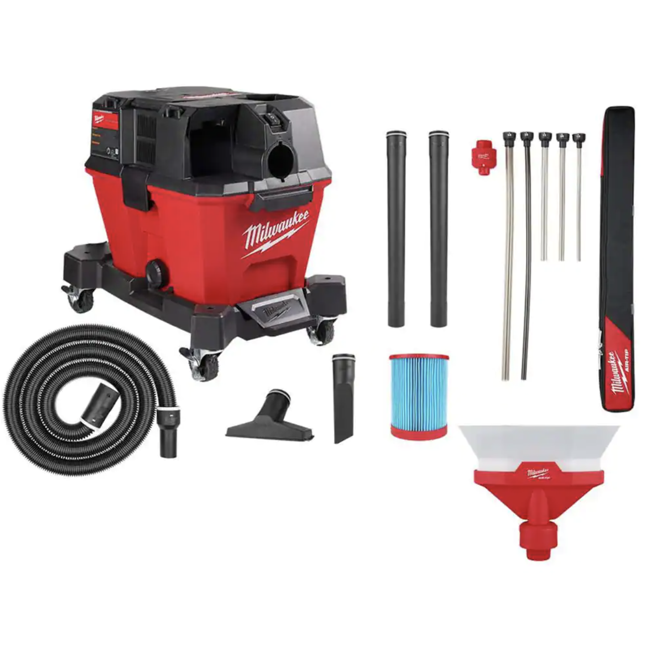 Milwaukee M18 Fuel 6 Gal. Cordless Wet/Dry Shop Vac W/Filter. Hose and AIR-TIP 1-1/4 in. - 2-1/2 in. Hose and Dust Collector