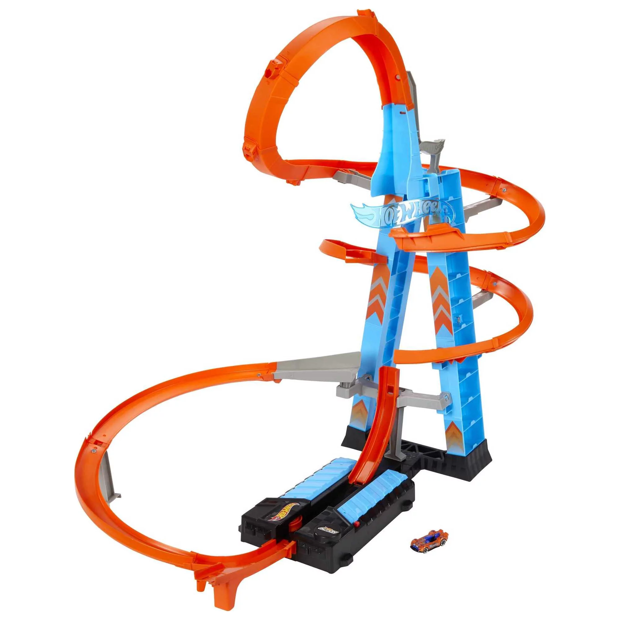 Hot Wheels Sky Crash Tower Track Set. 2.5+ Ft / 83 Cm High. Motorized Booster & 1 Car