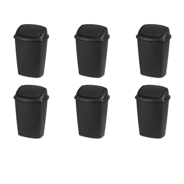 Sterilite 7.5 gal. Plastic Swing Top Office Trash Can. 6 Pack. Black
