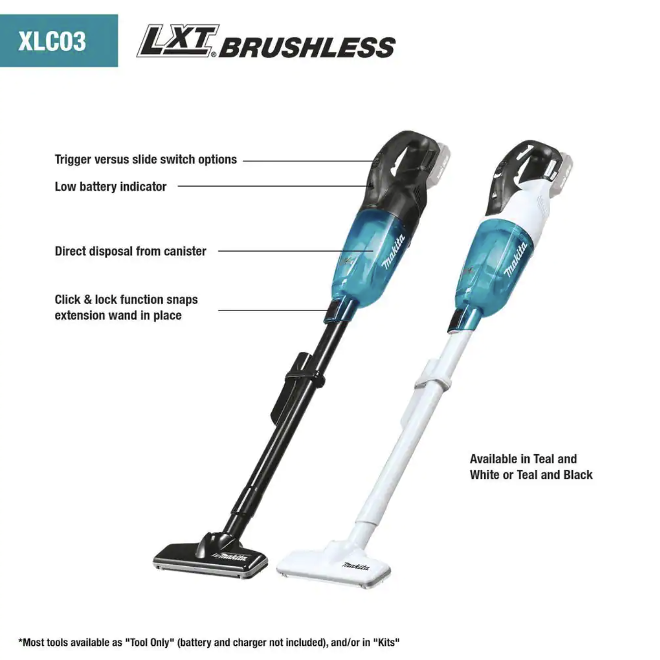 Makita 18-Volt LXT Lithium-Ion Compact Brushless Cordless Vacuum Kit. 2.0 Ah (XLC03R1WX4)