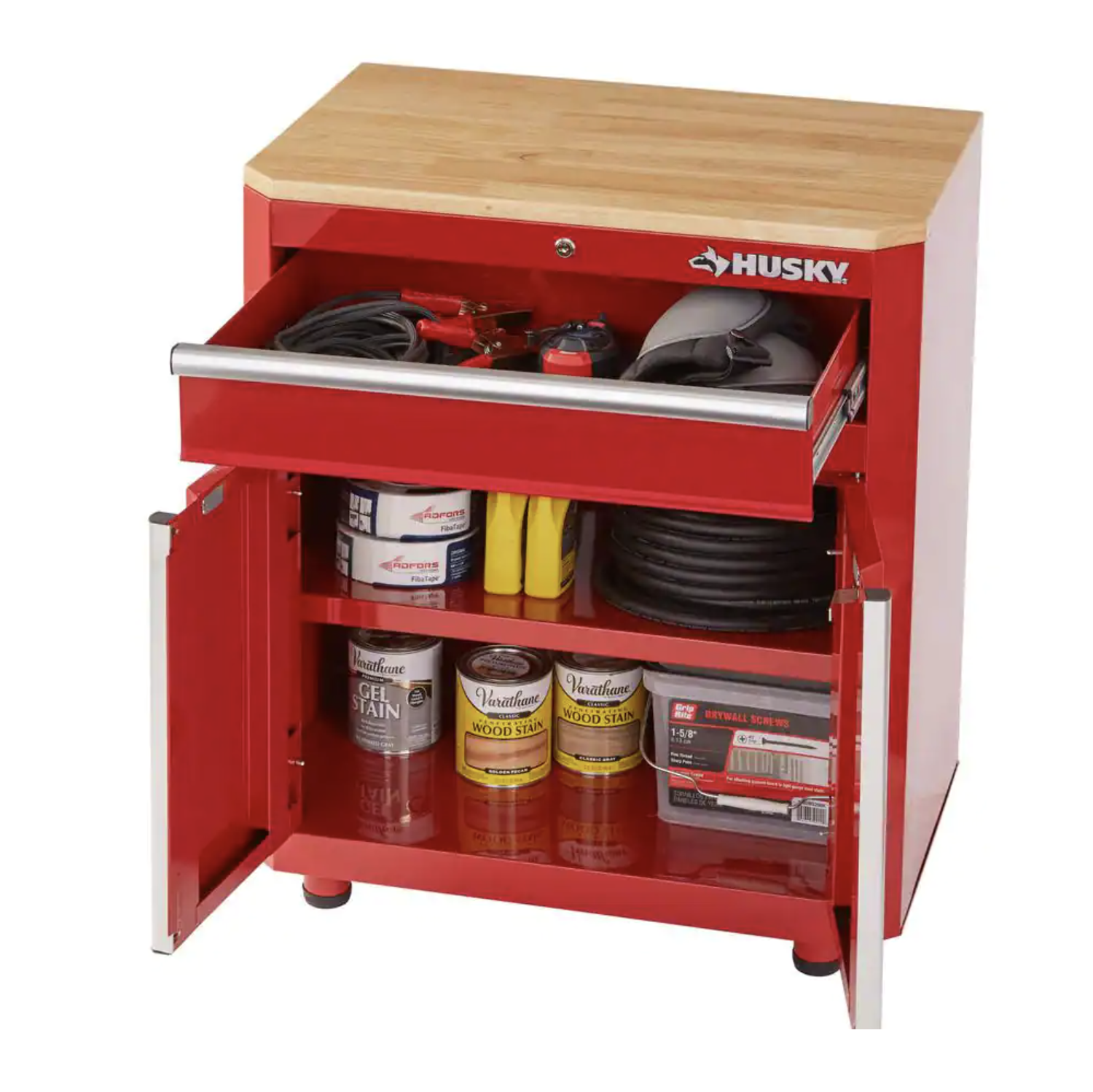 Husky G2801BR-US Ready-to-Assemble 24-Gauge Steel 1-Drawer 2-Door Garage Base Cabinet in Red. 28″ W x 33″ H x 18″ D
