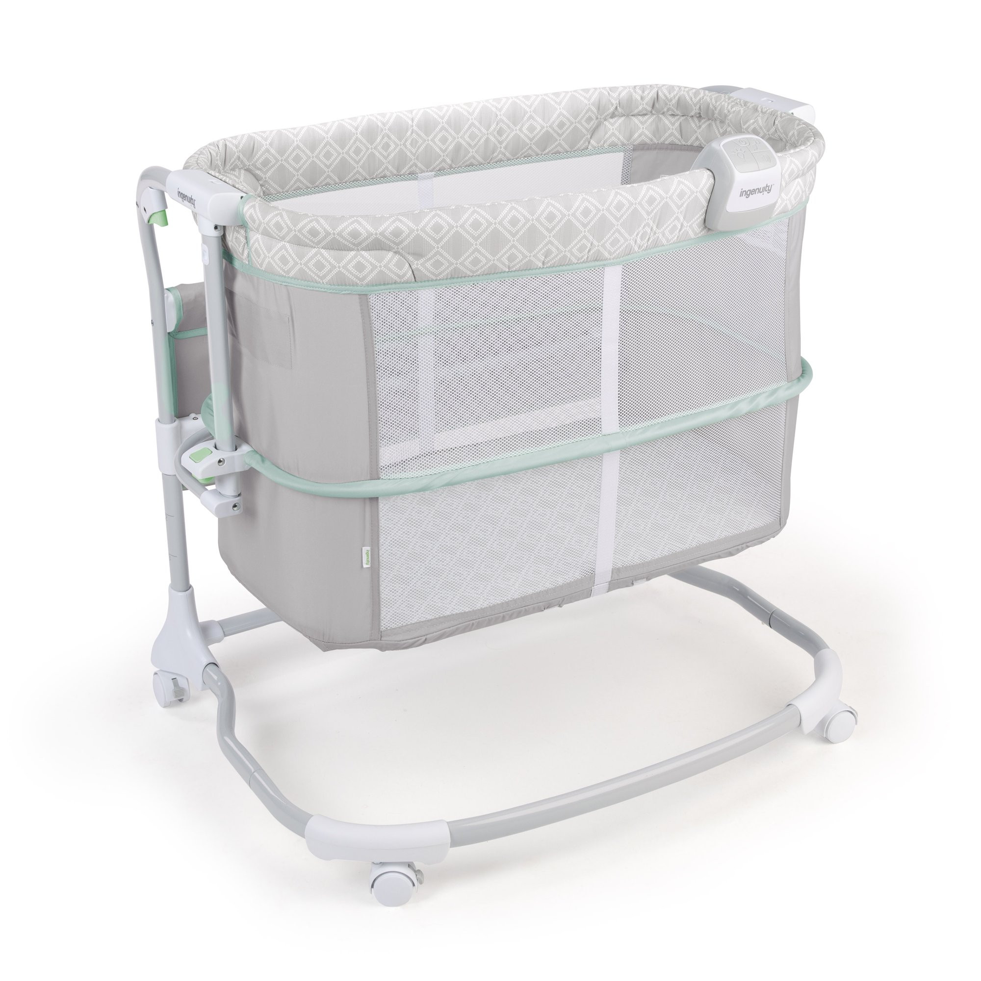 Ingenuity Dream & Grow Bedside Baby Bassinet 2-Mode Crib 0-12 Months. Adjustable Height - Tesse (Gray. Green)