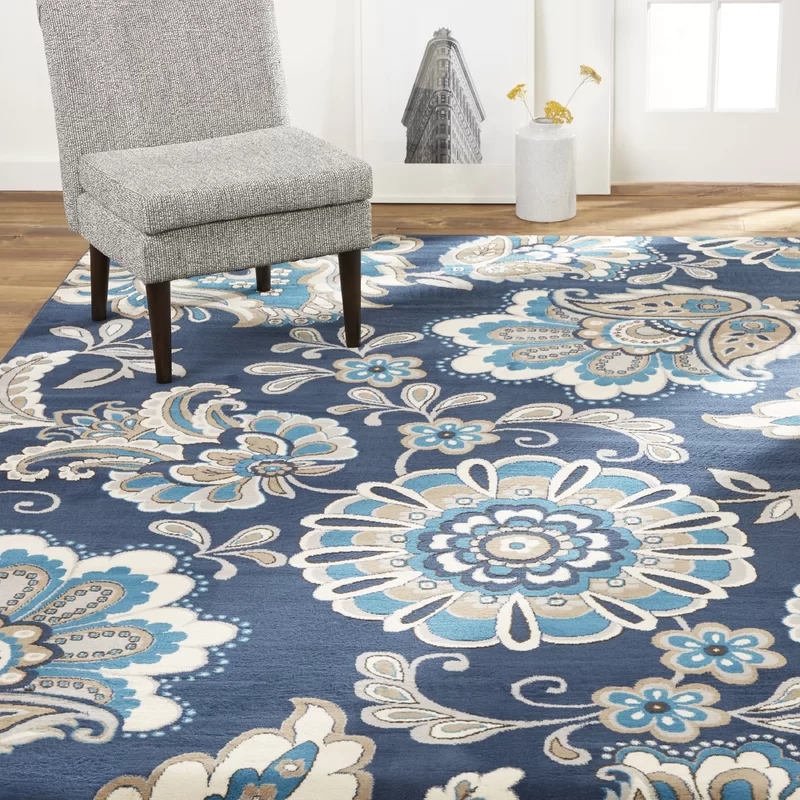 Andover Mills Caffey Machine Woven/Power Loomed Performance Blue Rug. Rectangle 9-2″ x 12-5″