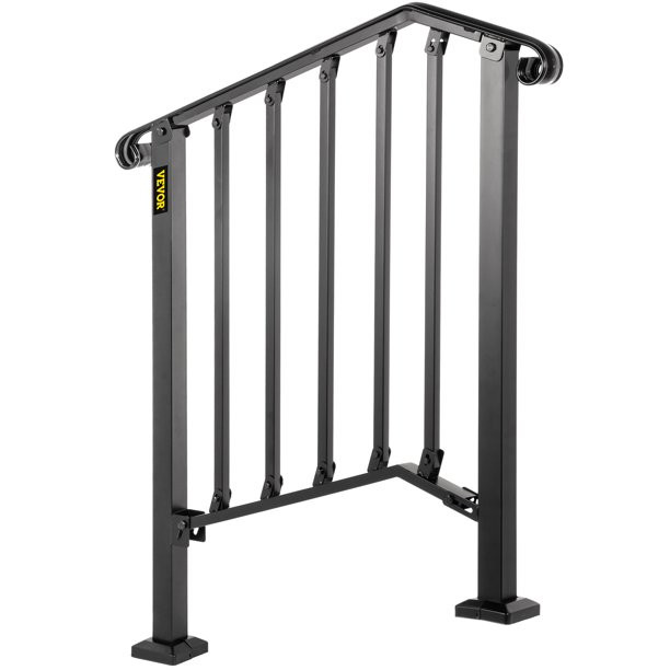 Vevor Handrail Picket 2 Fits 2 or 3 Steps Outdoor Stair Rail Wrought Iron Handrail. Matte Black