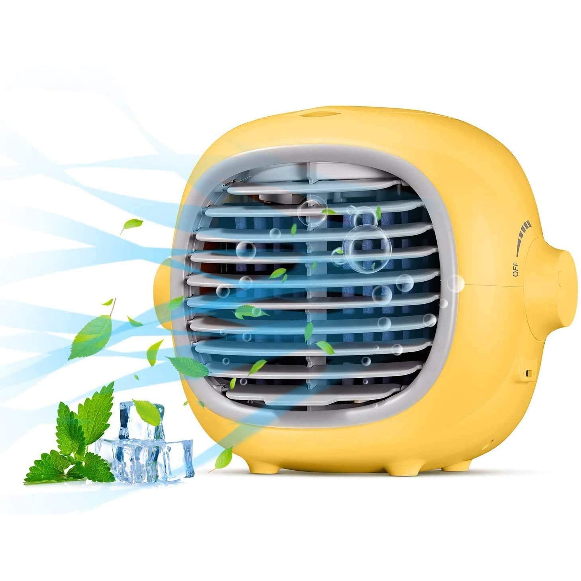 Marnur Portable Air Conditioner Fan Evaporative. Quiet Desk Fan with USB Recharged. Yellow